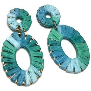 Earrings, Colorful rafia wrapped drop earrings